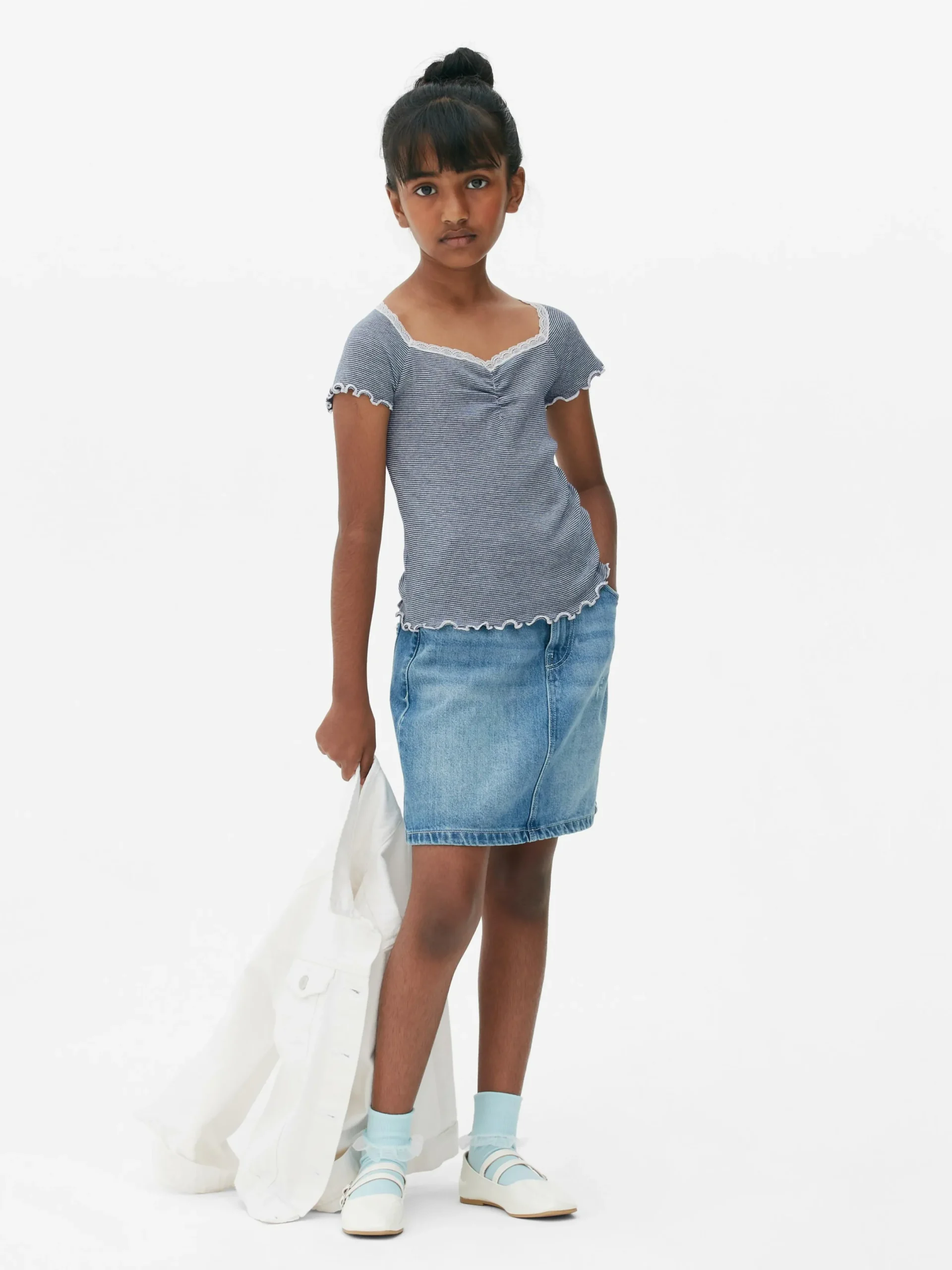 Tops Und T-Shirts|Primark Gestreiftes T-Shirt Mit Spitzenbesatz Multi
