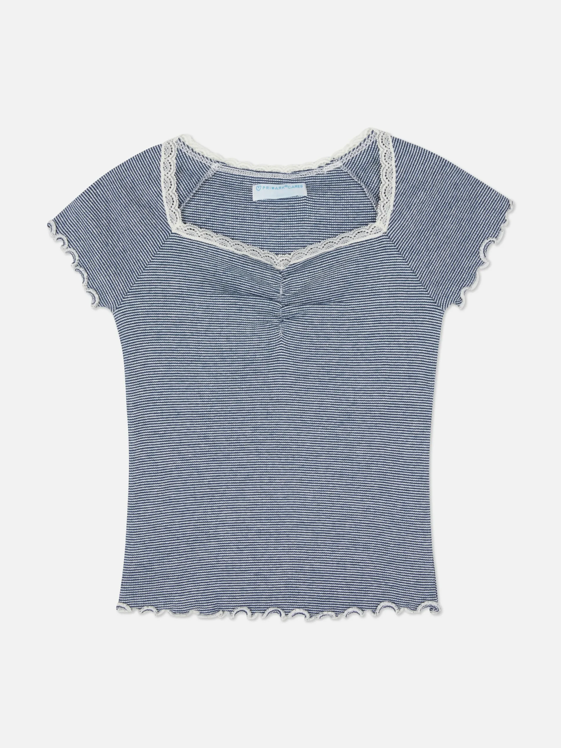 Tops Und T-Shirts|Primark Gestreiftes T-Shirt Mit Spitzenbesatz Multi