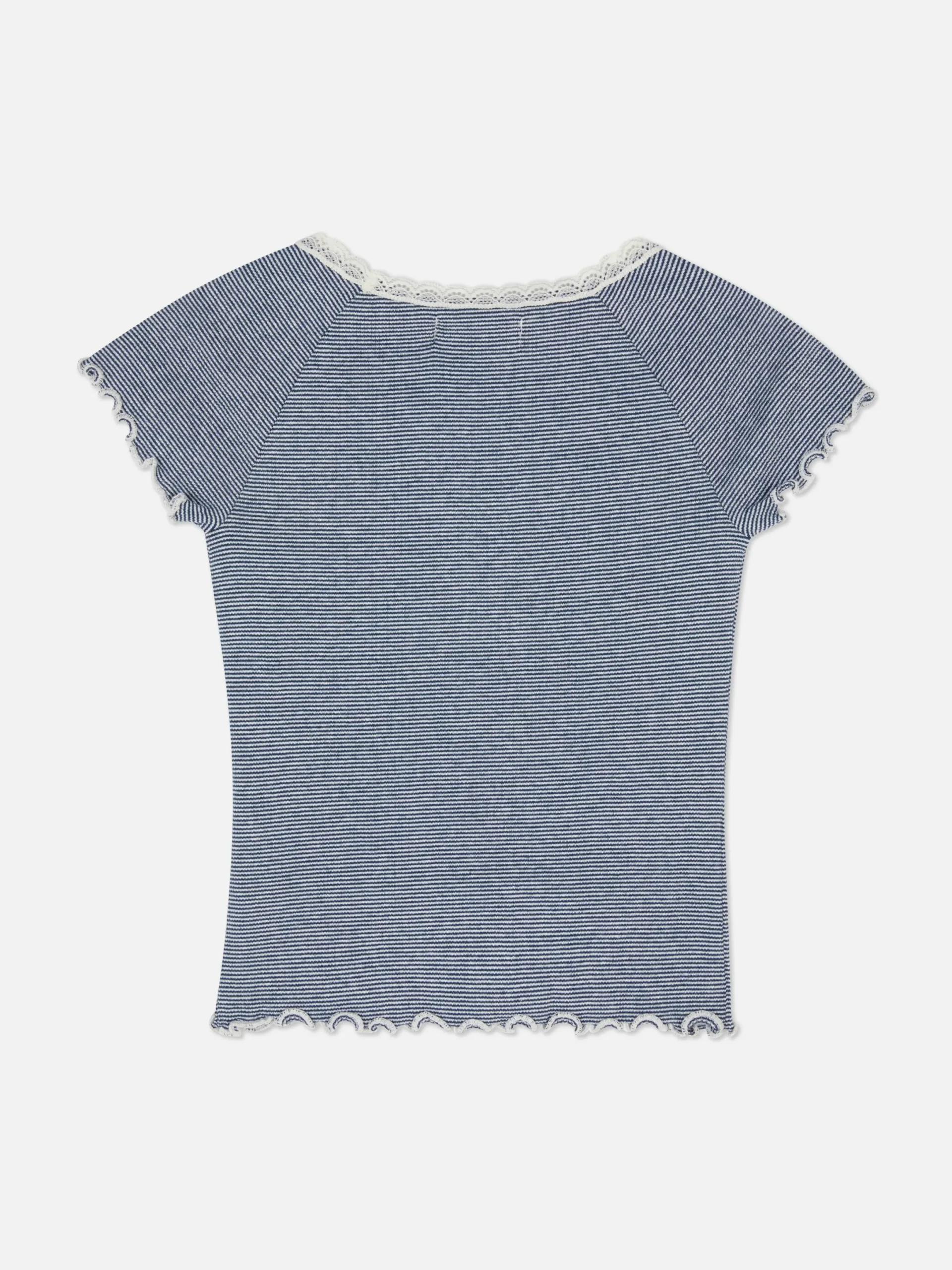 Tops Und T-Shirts|Primark Gestreiftes T-Shirt Mit Spitzenbesatz Multi