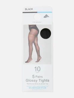 Strumpfhosen|Primark Glänzende Strumpfhosen, 10 Den, 5er-Pack Schwarz