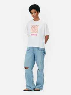 Tops Und T-Shirts|Primark Grafik-T-Shirt Mit Geradem Schnitt Weiß