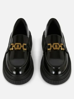 Flache Schuhe|Primark Grobe Loafer Mit Kettendetail Schwarz