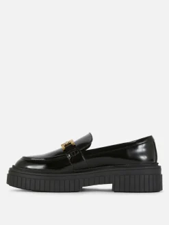 Flache Schuhe|Primark Grobe Loafer Mit Kettendetail Schwarz