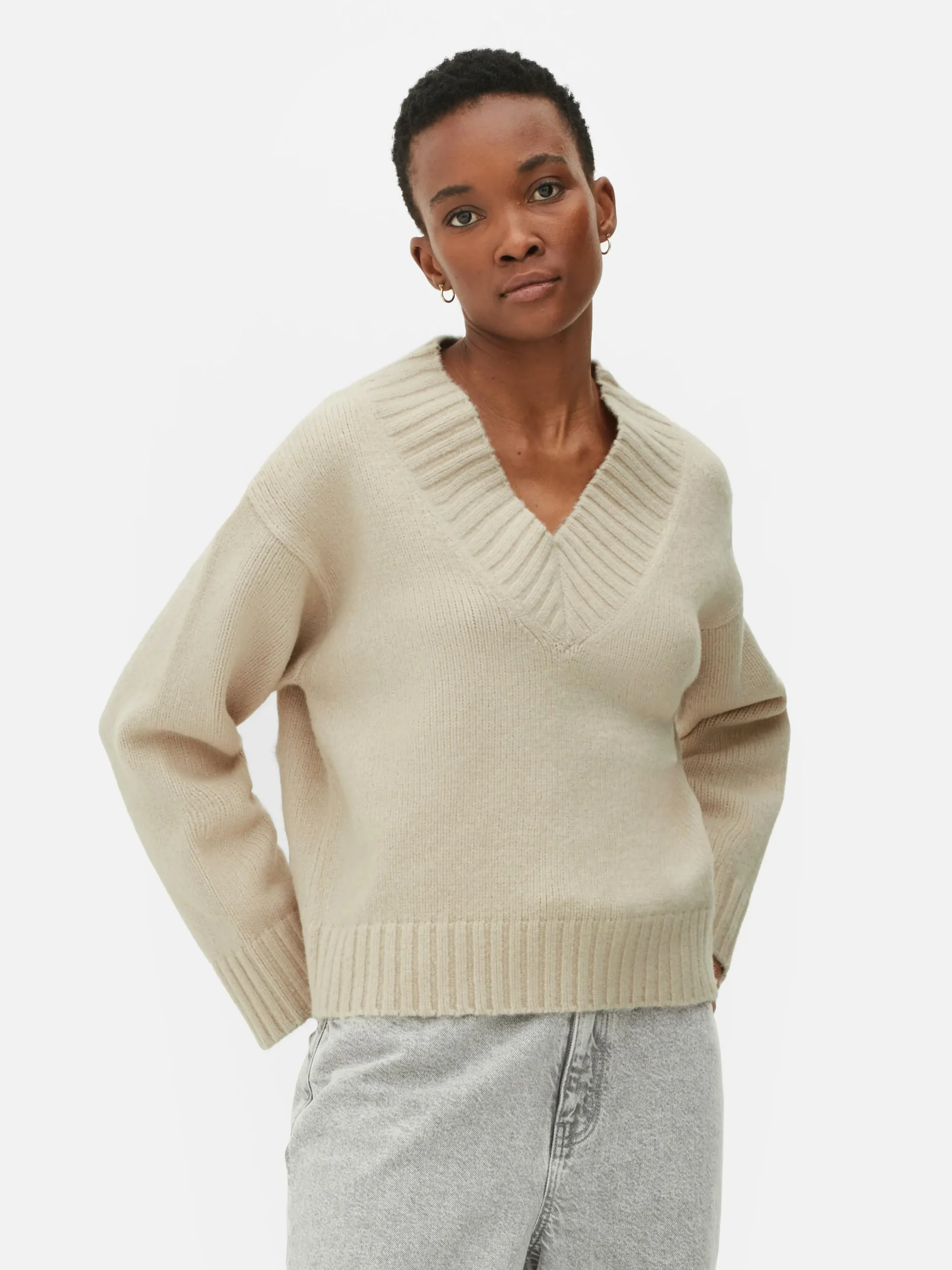 Pullover Und Cardigans|Primark Grober Strickpullover Mit V-Ausschnitt Hellbeige