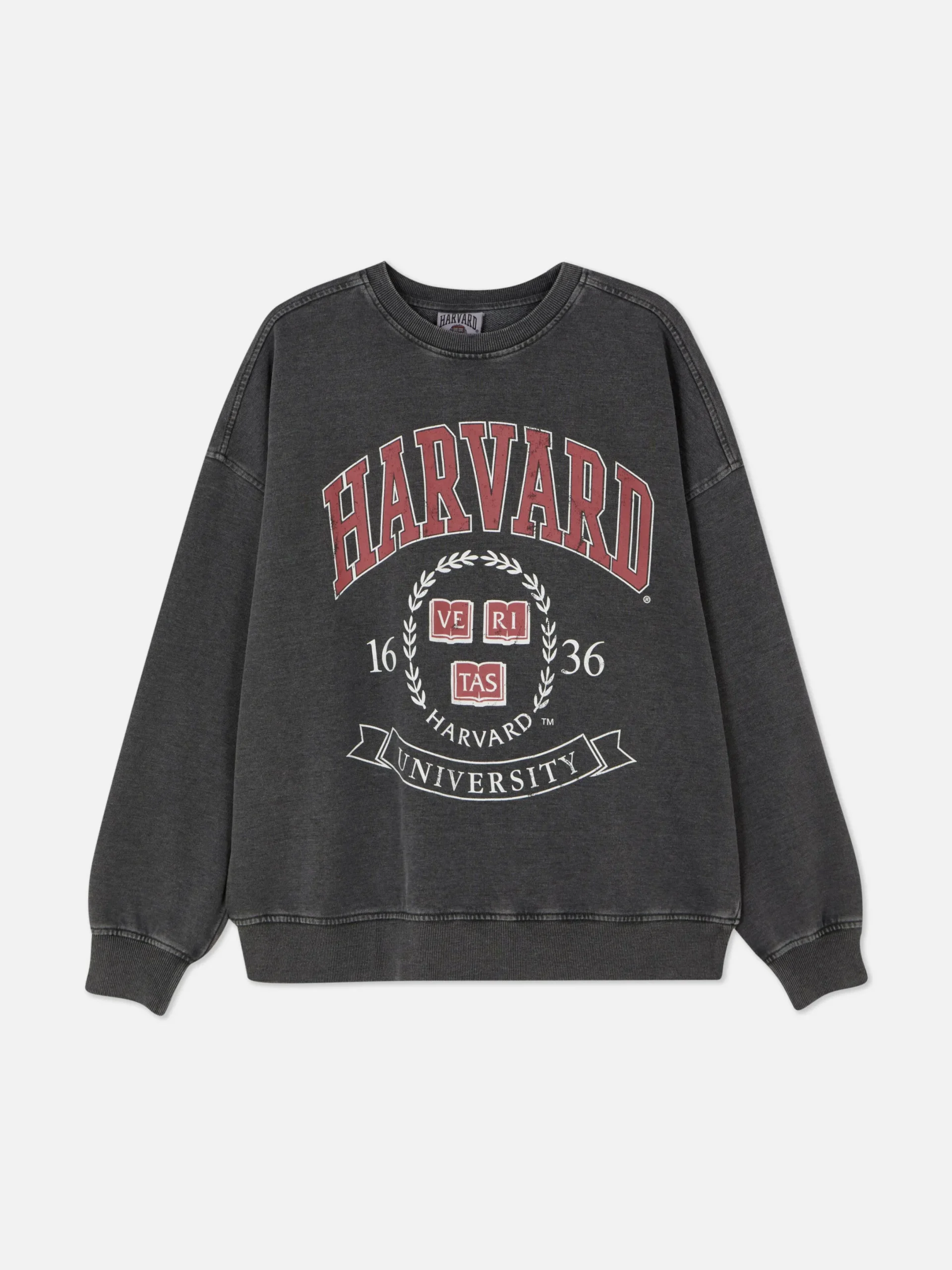 Hoodies Und Sweatshirts|Primark „Harvard“ Sweatshirt In Acid-Wash-Optik Anthrazitfarben