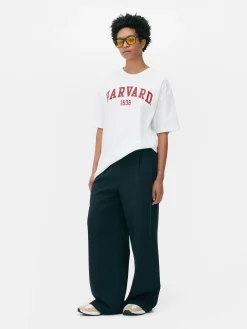 Tops Und T-Shirts|Primark „Harvard“ T-Shirt Im Oversized-Look Weiß