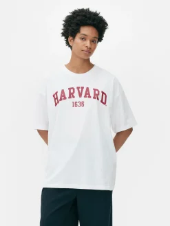 Tops Und T-Shirts|Primark „Harvard“ T-Shirt Im Oversized-Look Weiß