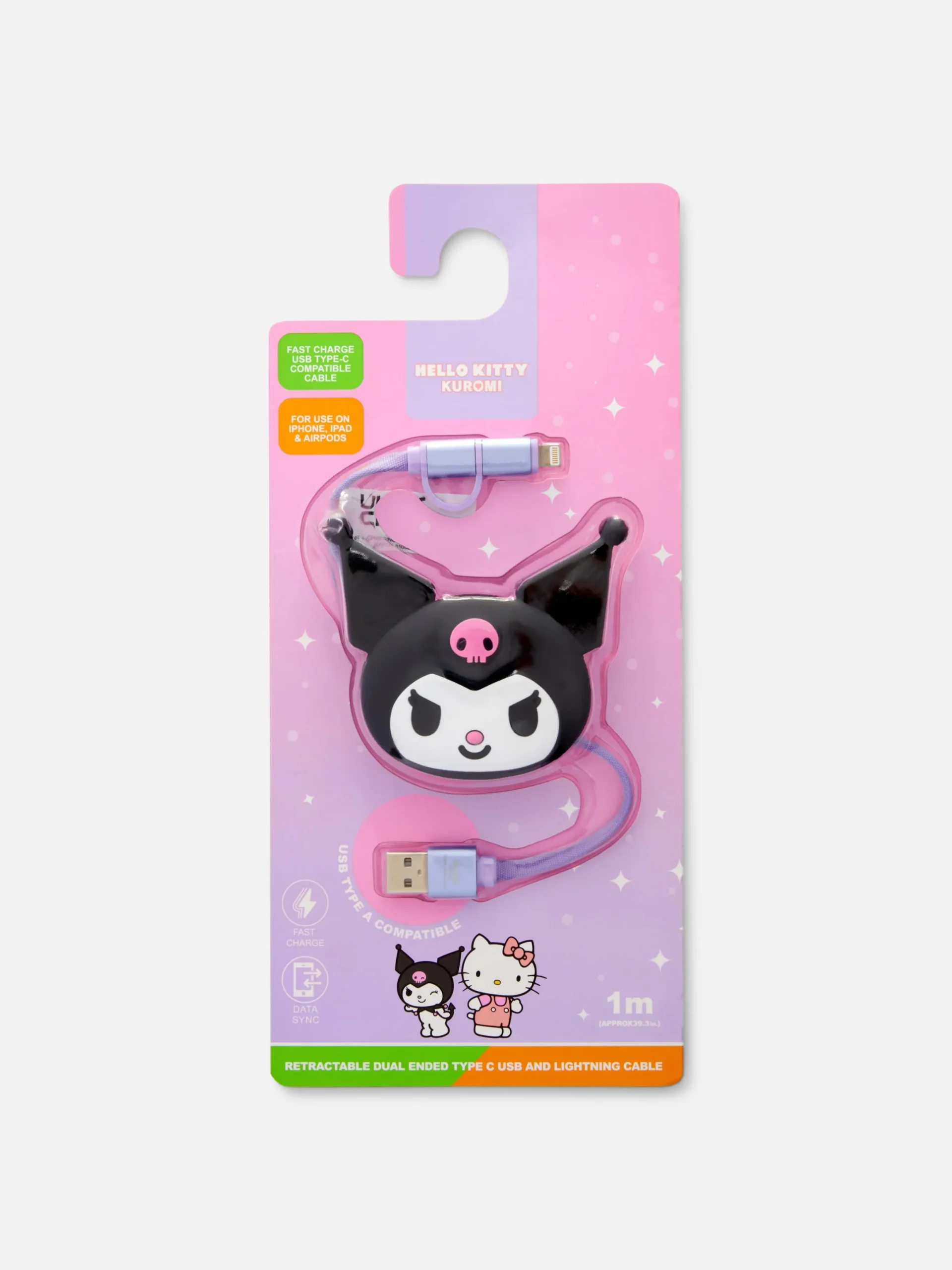 Ladegeräte|Primark „Hello Kitty Kuromi“ Einziehbares Ladegerät Schwarz