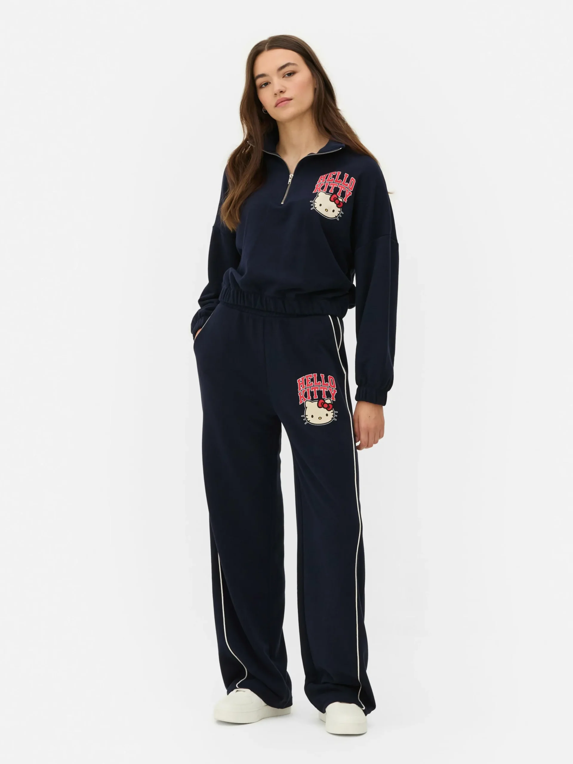 Hoodies Und Sweatshirts|Primark „Hello Kitty“ Sweatshirt Mit Halbem Reißverschluss Marineblau