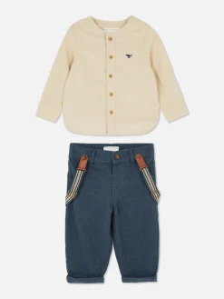 Sets Und Outfits|Primark Hemd Mit Knopfleiste Und Hose Mit Hosenträgern Steinfarben