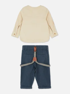 Sets Und Outfits|Primark Hemd Mit Knopfleiste Und Hose Mit Hosenträgern Steinfarben