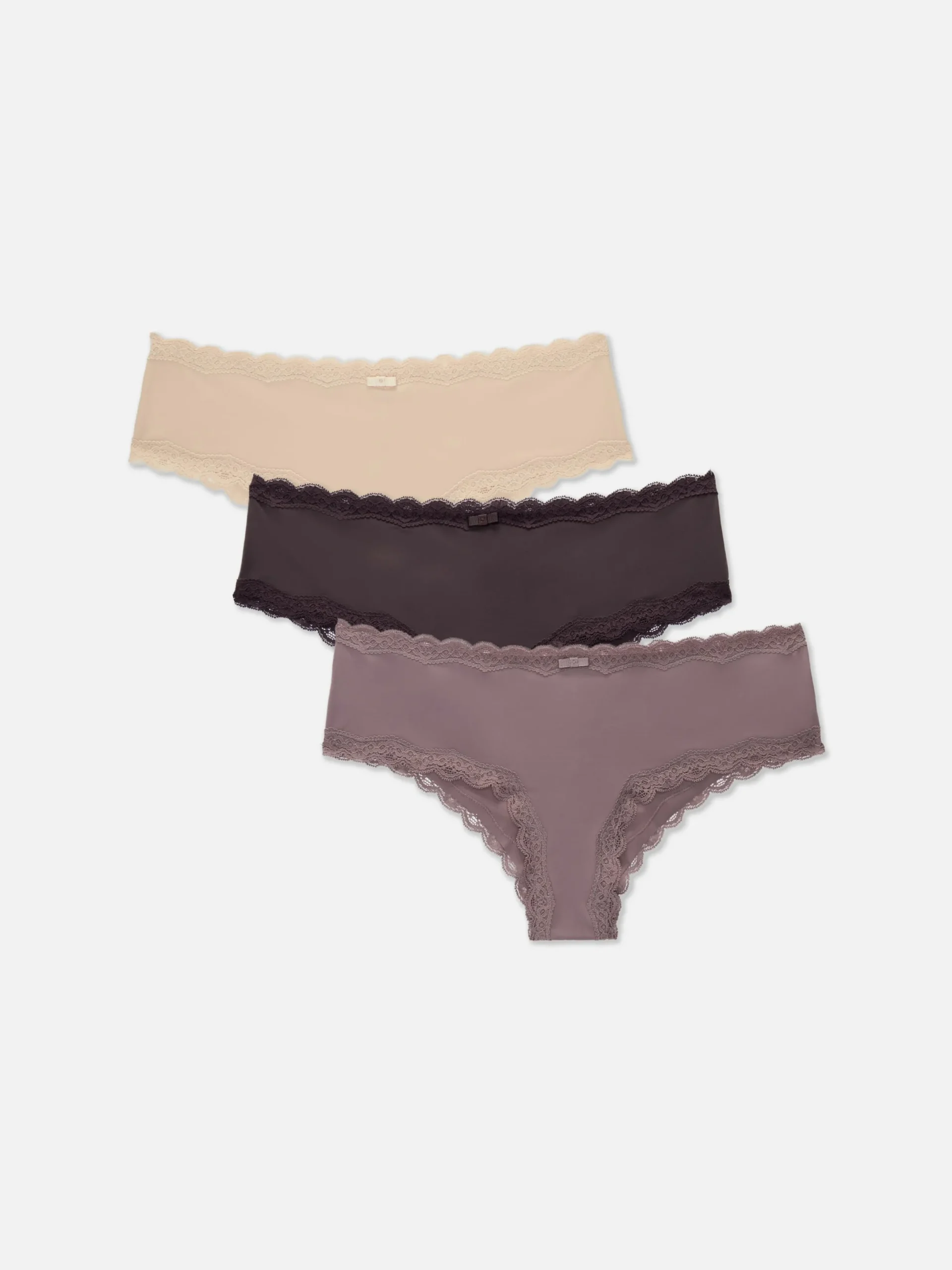 Slips|Primark Hüftslips Aus Mikrofaser Mit Spitzenbesatz, 3er-Pack Feige