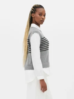 Blusen|Primark 2-in-1-Hemd Mit Weste Im Lagenlook Grau
