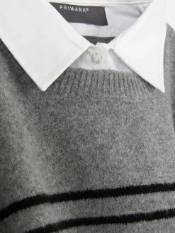 Blusen|Primark 2-in-1-Hemd Mit Weste Im Lagenlook Grau