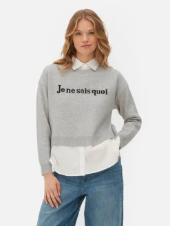 Pullover Und Cardigans|Primark 2-in-1-Set Aus Strickpullover Mit Slogan Und Hemd Grau