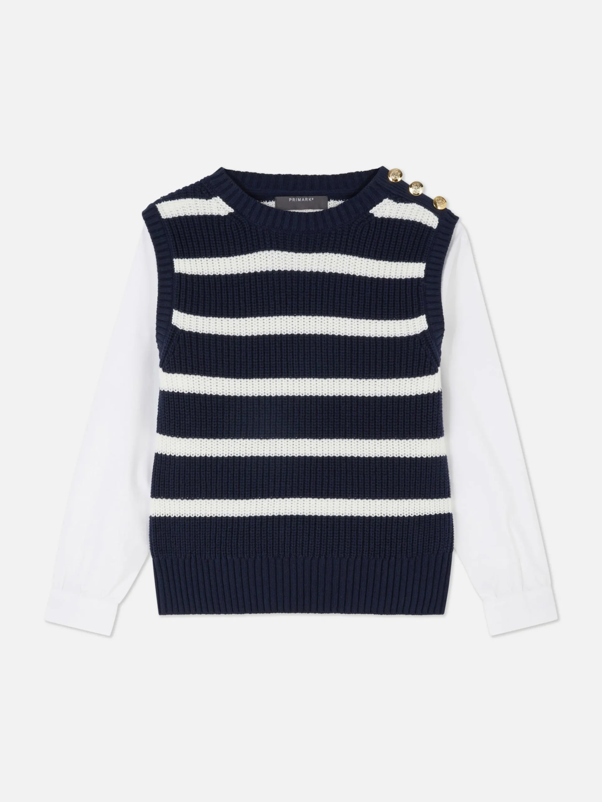 Pullover Und Cardigans|Primark 2-in-1-Set Aus Strickpullunder Und Hemd Marineblau