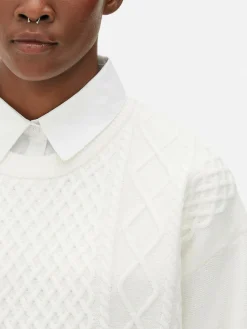 Pullover Und Cardigans|Primark 2-in-1-Strickpullover Mit Zopfmuster Elfenbeinfarben