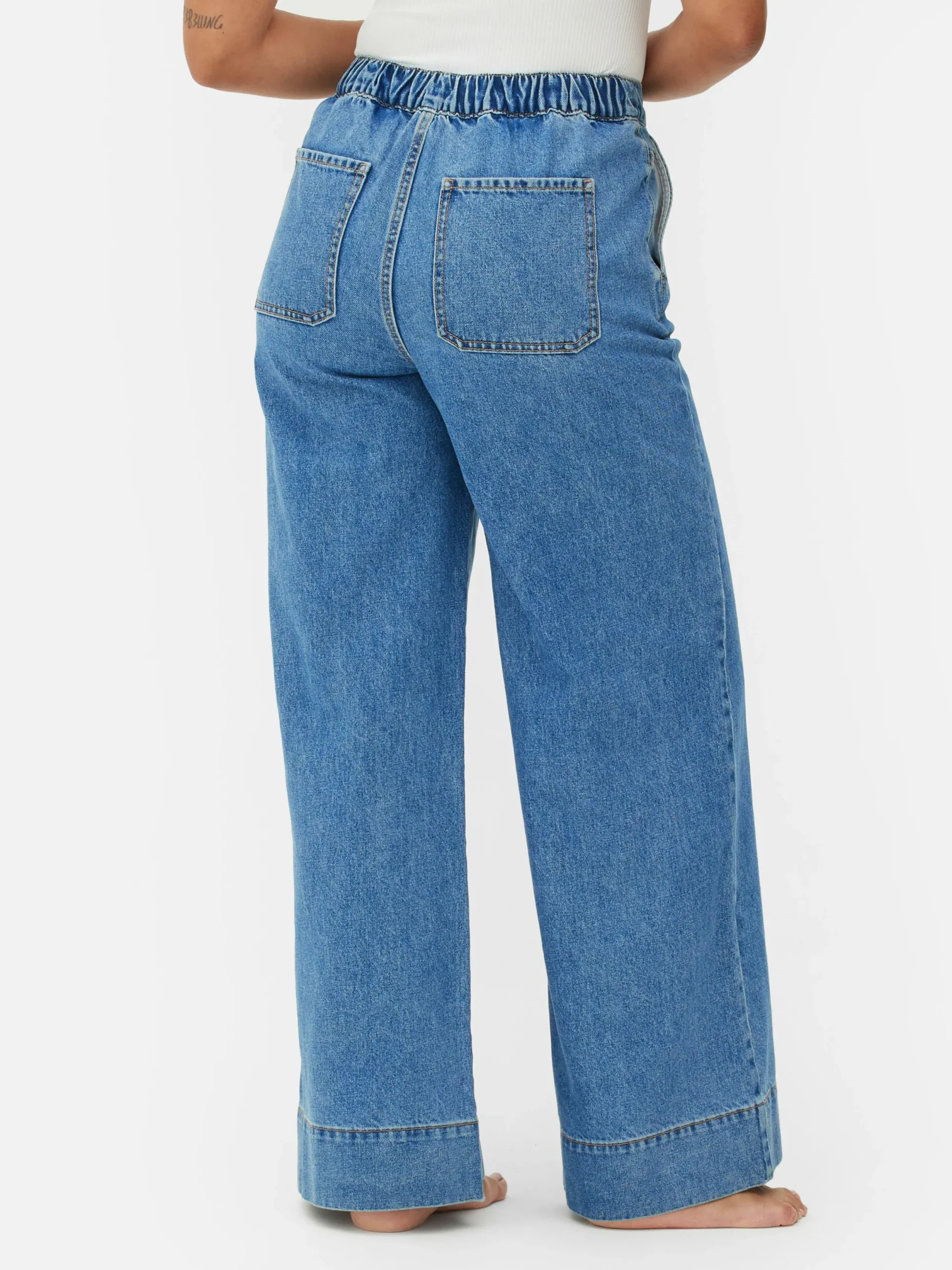 Denim|Jeans|Primark Jeans Mit Weitem Bein Und Elastikbund Mittelblau