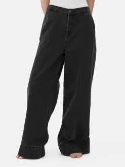 Denim|Jeans|Primark Jeans Mit Weitem Bein Und Elastikbund Leichtes Schwarz