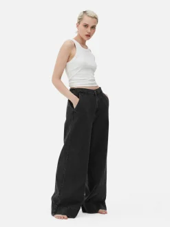 Denim|Jeans|Primark Jeans Mit Weitem Bein Und Elastikbund Leichtes Schwarz