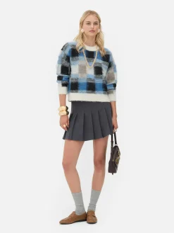 Pullover Und Cardigans|Primark Karierter „Rita Ora“ Pullover Aus Gebürstetem Stoff Marineblau