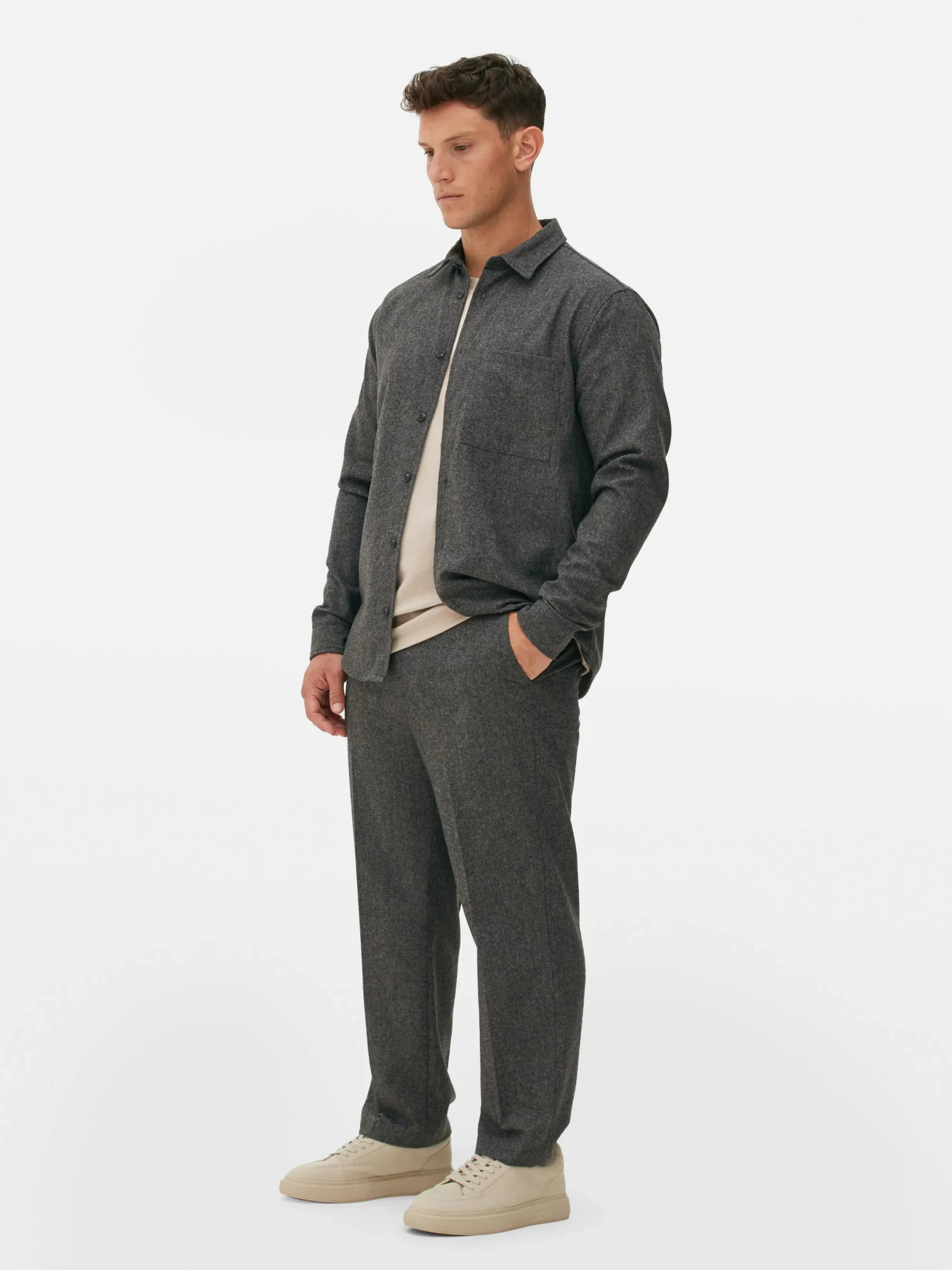 Hemden|Primark „Kem“ Hemdjacke Mit Aufgesetzter Tasche Anthrazit meliert