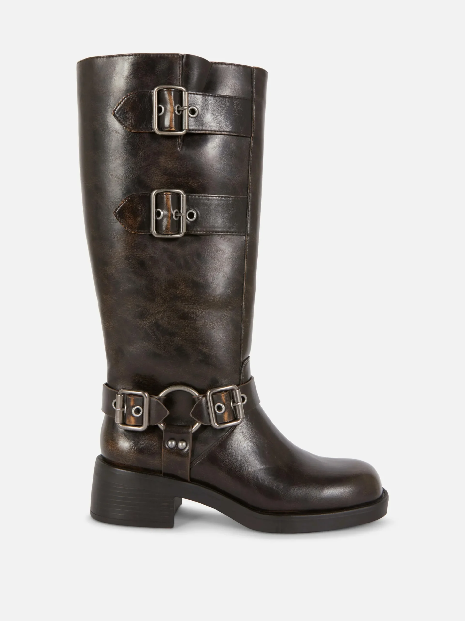 Stiefel|Primark Kniehohe „Rita Ora“ Bikerstiefel Braun
