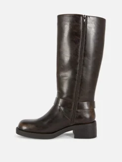 Stiefel|Primark Kniehohe „Rita Ora“ Bikerstiefel Braun