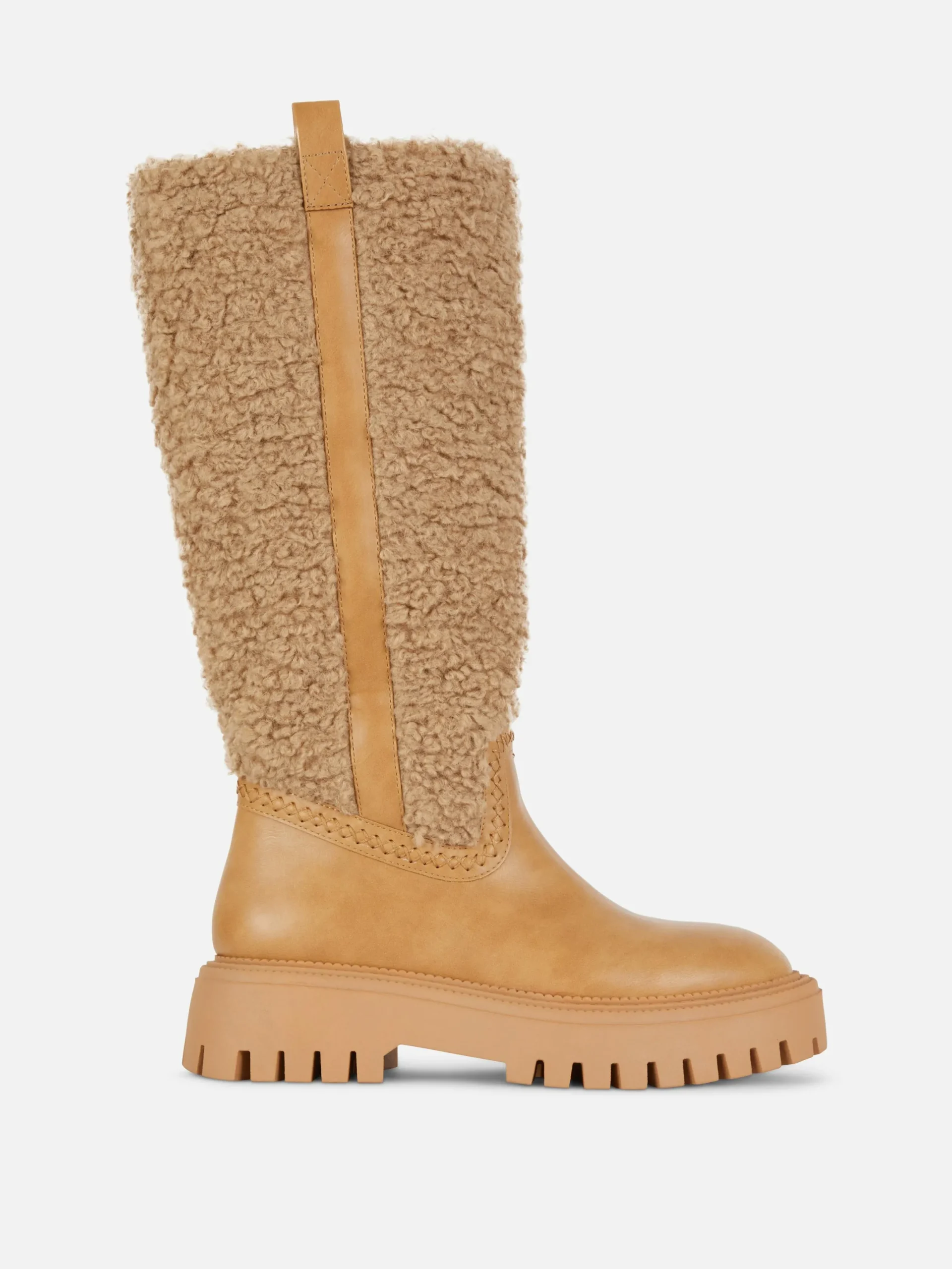 Stiefel|Primark Kniehohe „Rita Ora“ Borg-Stiefel Beige