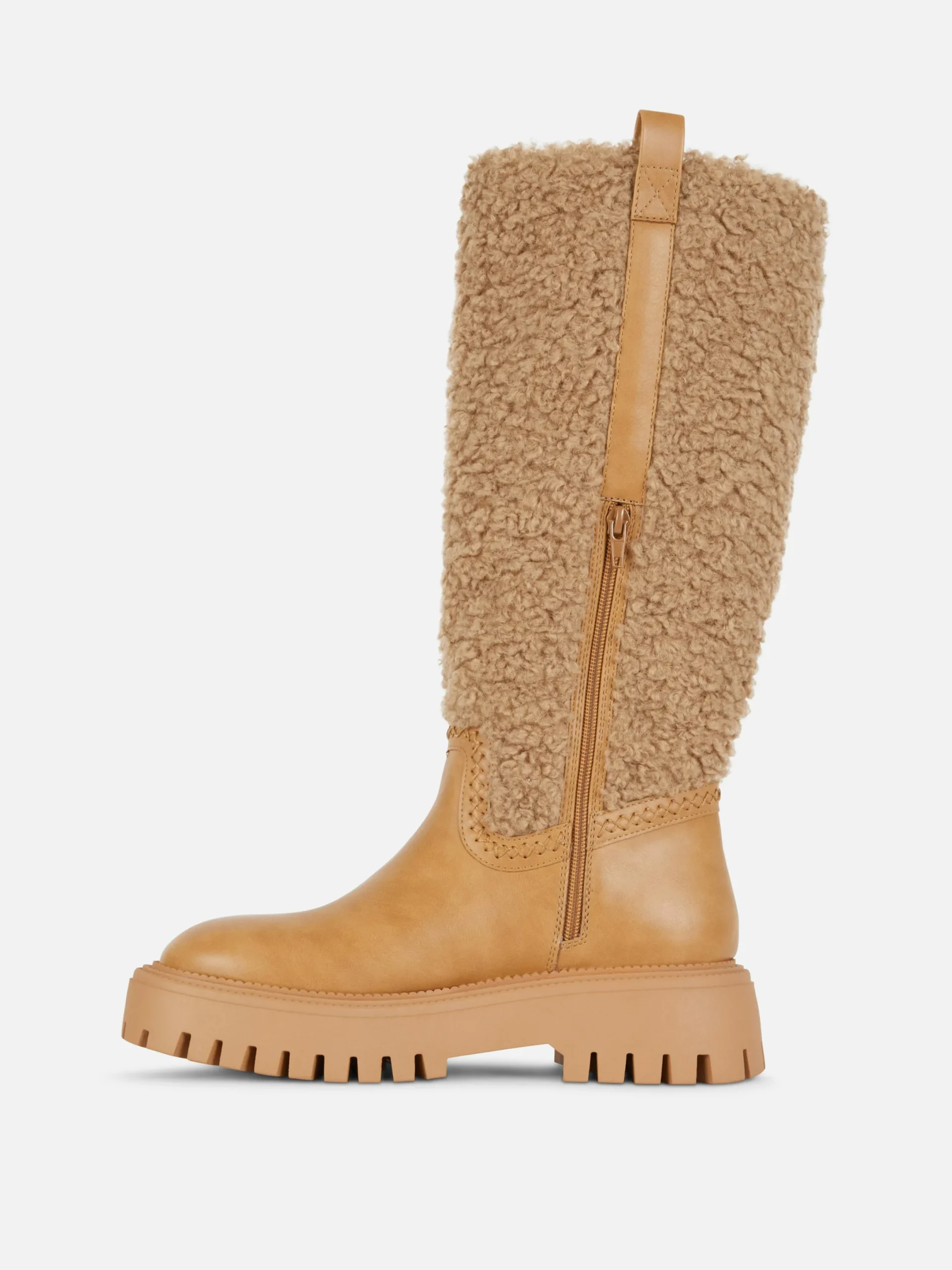 Stiefel|Primark Kniehohe „Rita Ora“ Borg-Stiefel Beige