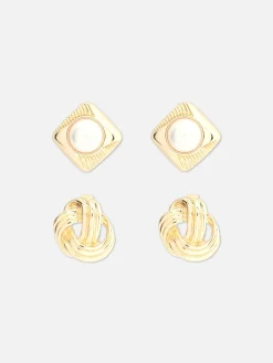 Schmuck|Primark Knoten- Und Kunstperlen-Ohrstecker, 2er-Pack Gelb