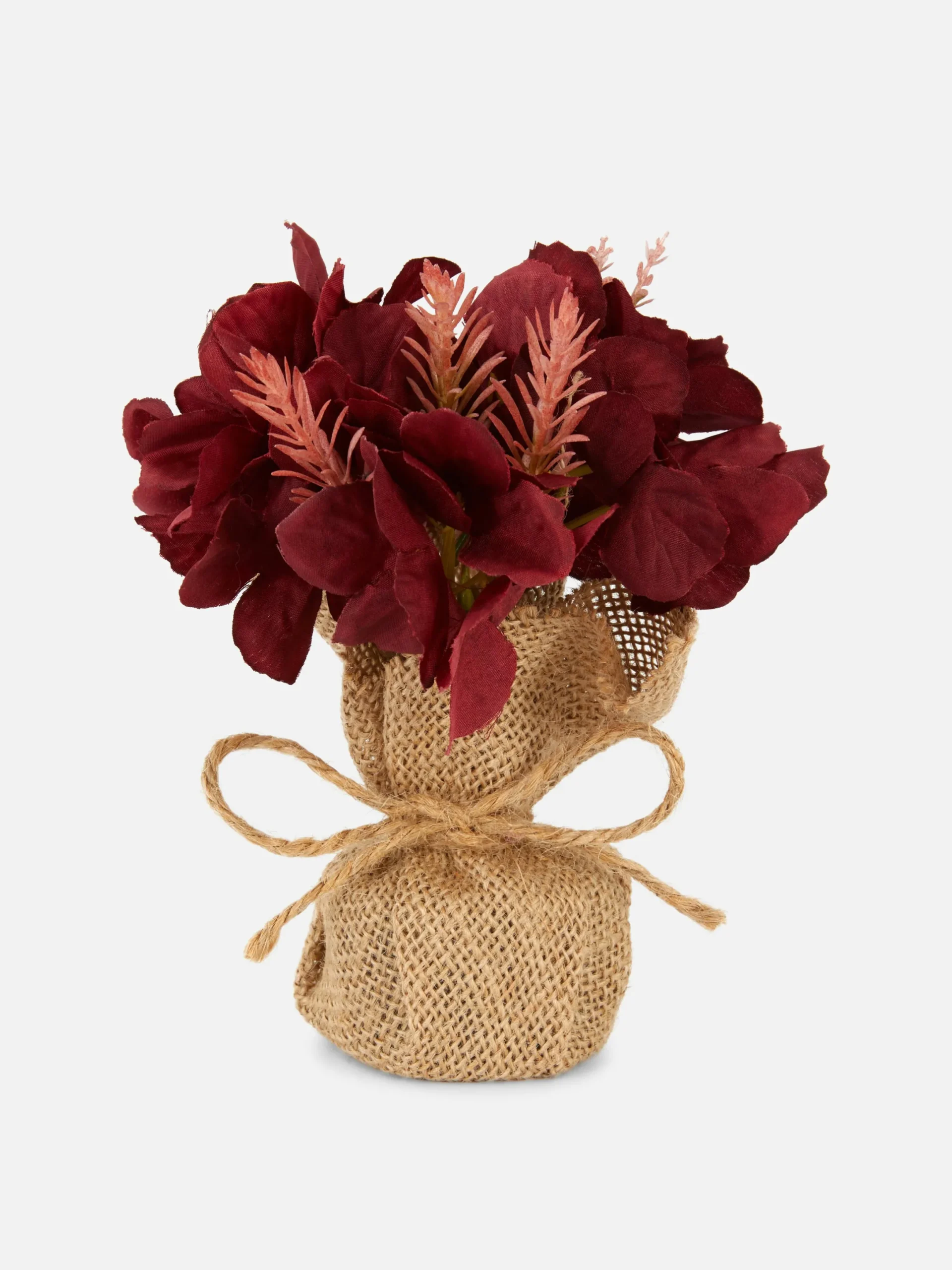 Kunstpflanzen Und -Blumen|Primark Kunstblumenarrangement Mit Jute Umwickelt Burgunderrot