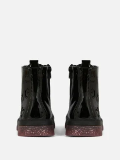 Stiefel Und Gummistiefel|Primark Kunstleder-Lackstiefel Mit Glitzersohle Schwarz