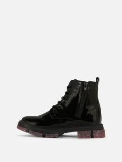 Stiefel Und Gummistiefel|Primark Kunstleder-Lackstiefel Mit Glitzersohle Schwarz