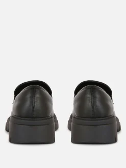 Flache Schuhe|Primark Kunstleder-Loafer Mit Dicker Sohle Schwarz