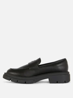 Flache Schuhe|Primark Kunstleder-Loafer Mit Dicker Sohle Schwarz