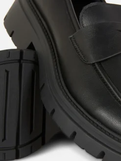 Flache Schuhe|Primark Kunstleder-Loafer Mit Dicker Sohle Schwarz