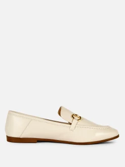 Flache Schuhe|Primark Kunstleder-Loafer Mit Trensenverzierung Ecrufarben