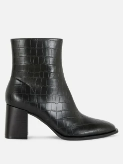 Stiefel|Primark Kunstlederstiefel In Kroko-Optik Mit Absatz Schwarz