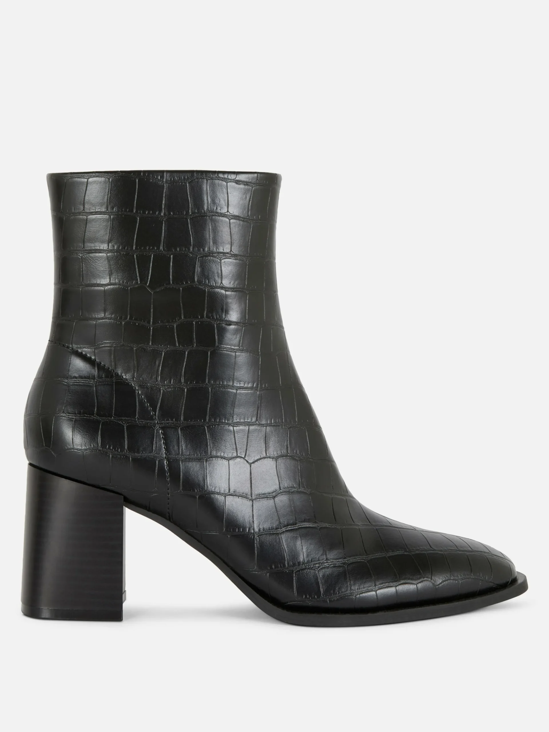 Stiefel|Primark Kunstlederstiefel In Kroko-Optik Mit Absatz Schwarz