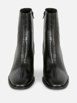 Stiefel|Primark Kunstlederstiefel In Kroko-Optik Mit Absatz Schwarz