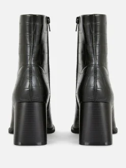 Stiefel|Primark Kunstlederstiefel In Kroko-Optik Mit Absatz Schwarz