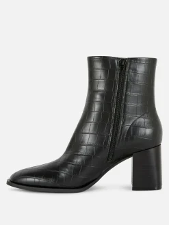 Stiefel|Primark Kunstlederstiefel In Kroko-Optik Mit Absatz Schwarz