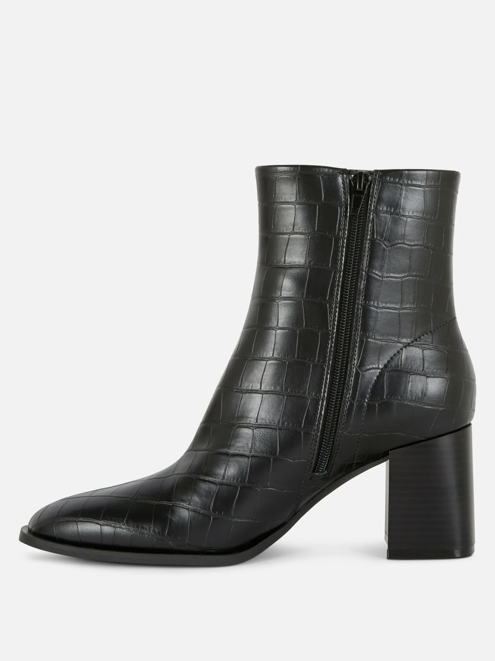 Stiefel|Primark Kunstlederstiefel In Kroko-Optik Mit Absatz Schwarz