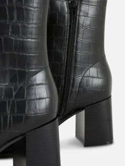Stiefel|Primark Kunstlederstiefel In Kroko-Optik Mit Absatz Schwarz
