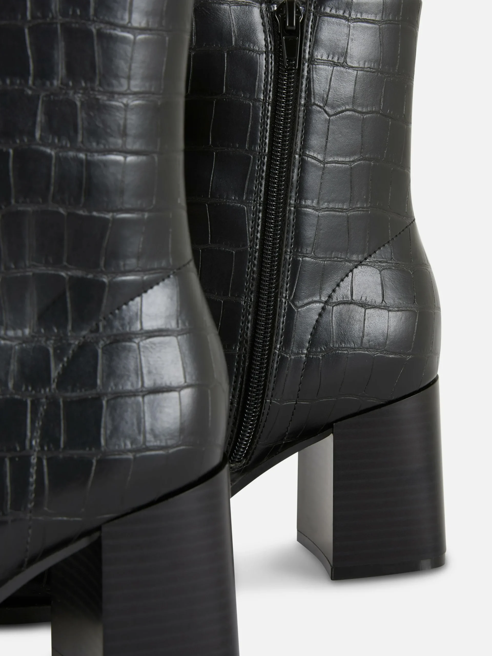 Stiefel|Primark Kunstlederstiefel In Kroko-Optik Mit Absatz Schwarz