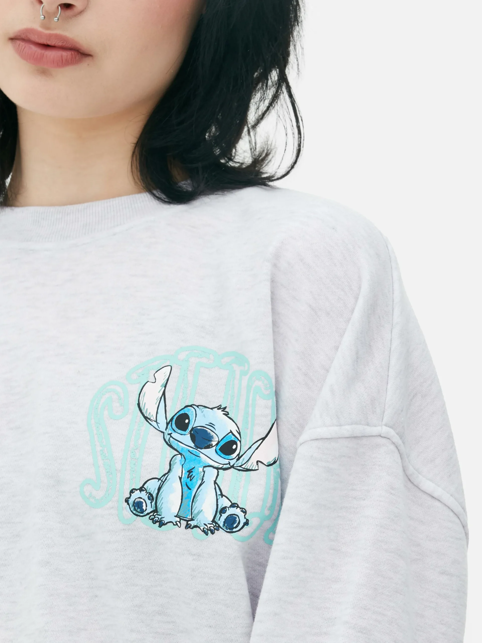 Hoodies Und Sweatshirts|Primark Kurzes „Disneys Stitch“ Sweatshirt Grau meliert