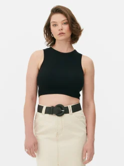 Tops Und T-Shirts|Primark Kurzes, Geripptes Tanktop Mit Rundhalsausschnitt Schwarz