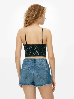 Schlafanzugoberteile|Primark Kurzes Schlafanzug-Trägertop Mit Spitzenbesatz Schwarz
