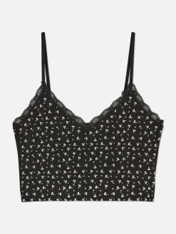 Schlafanzugoberteile|Primark Kurzes Schlafanzug-Trägertop Mit Spitzenbesatz Schwarz